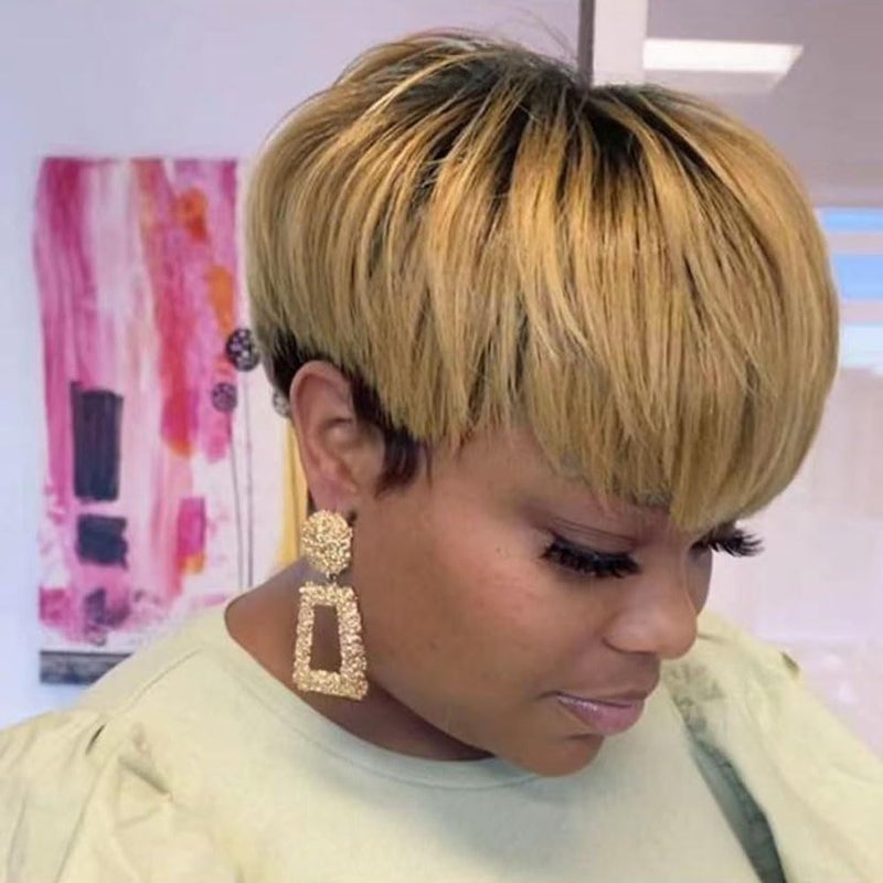 HOTKIS Pixie Cut Wig Human Hair Short Human Hair Wigs for Black Women Blonde 1b27 Short Wigs Human Hair Natural Hair Pixie Wig with Bang Ombra 1B27
